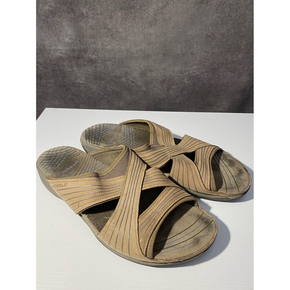 Merrell Women's Cross Strap Slide Sandals Beige Tan Size 10 / Euro 41